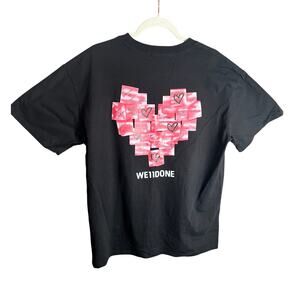 We11done Black T Shirt Pink Heart Love Logo Men Luxury Designer Streetwear Sz M